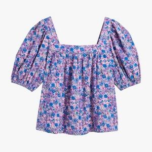 Vineyard Vines Helen floral woven top seersucker Top nwt sz M blue pink cottage